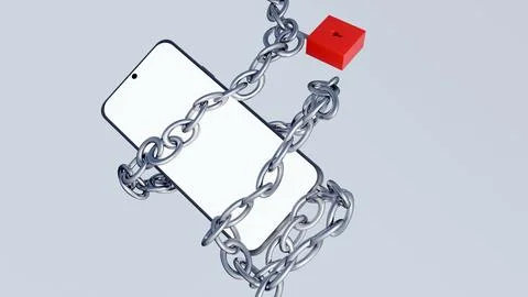 Smartphone Wrapped in Metallic Chains and Secured with a Padlock Stock Illustration
