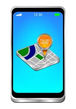 Smartphone with You are Here Map Pointer - 3D illustration Stock Illustration