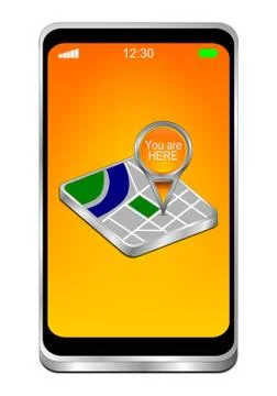 Smartphone with You are Here Map Pointer - 3D illustration 库存插图