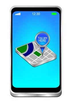 Smartphone with You are Here Map Pointer - 3D illustration Stockillustratie