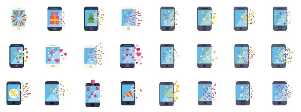 Smartphones exploding with festive confetti and holiday cheer 库存插图