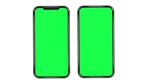 Smartphones Green Screen Device Digital Zoom Out Modern Mockup Template Office Video stock 192855752