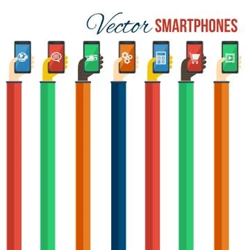Smartphones in hands. Mobile apps concept. Vector. イラスト素材