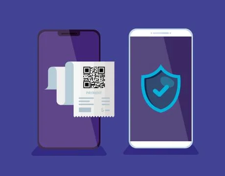 Smartphones with scan code qr and shield Illustrazione stock