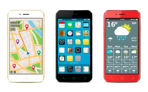 Smartphones set with widgets Stock Illustration