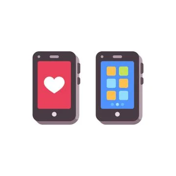 Smartphpones with like and apps. Mobile phones flat icons Stock Illustration