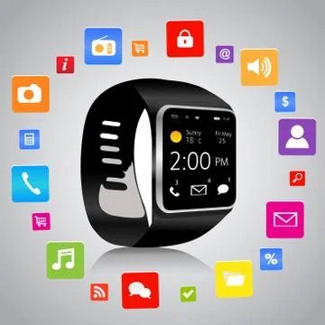Smartwatch and Application Icons Stock Illustration