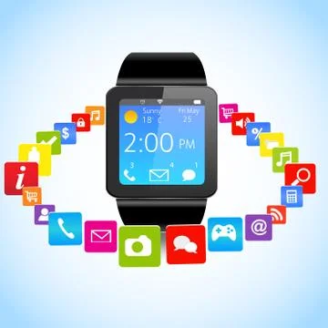 Smartwatch and Application Icons Stock Illustration