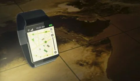 Smartwatch and gps - Elements of this image furnished by NASA Stock Illustration