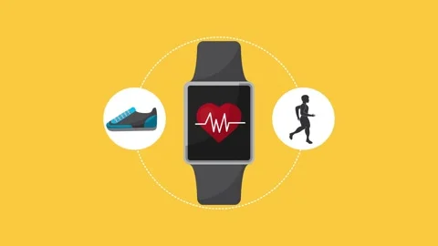 Smartwatch animation featuring heart rate monitoring and fitness tracking i.. Video stock 339049498