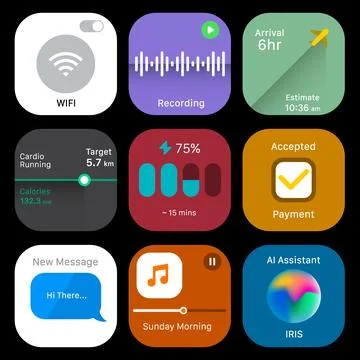 Smartwatch App Interface Icons UI Template Set Stock Illustration