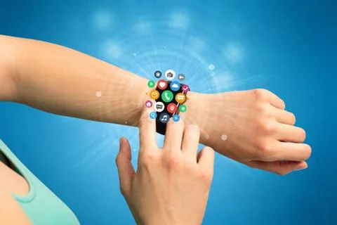 Smartwatch with application icons. Foto stock