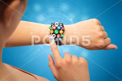 Smartwatch with application icons. Stock Photos