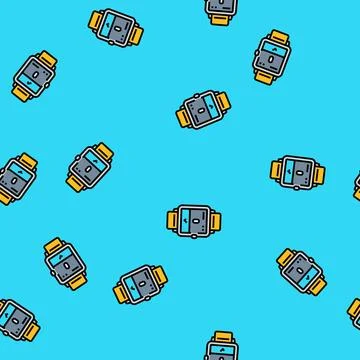 Smartwatch breathing exercise tech vector seamless pattern 库存插图
