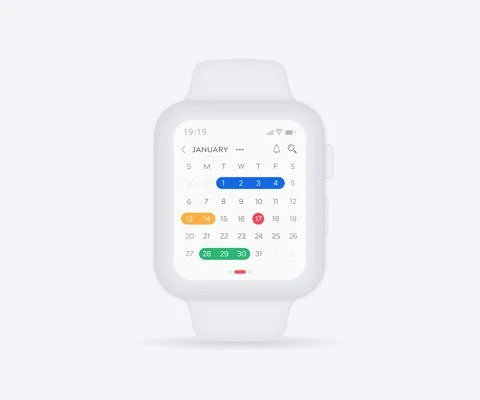 Smartwatch calendar planner app concept, Activity calendar template UI UX vector Stock Illustration