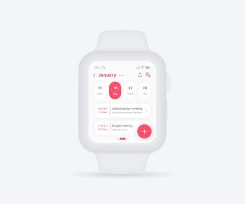 Smartwatch calendar planner app concept, Activity calendar template UI UX vector Illustrazione stock