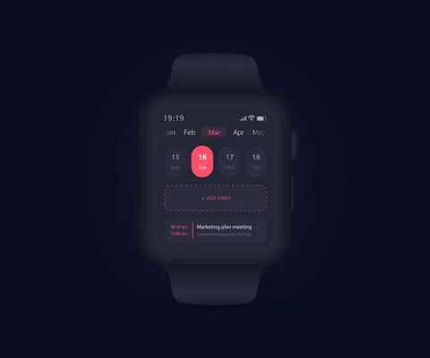 Smartwatch calendar planner app concept, Activity calendar template UI UX vector Stock Illustration