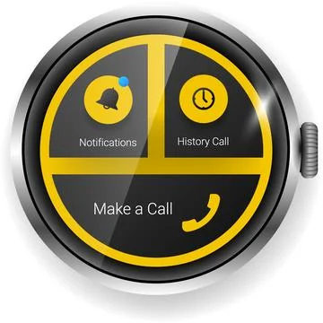 Smartwatch Call Interface With Notifications And History Options In Yellow .. Stock Illustration