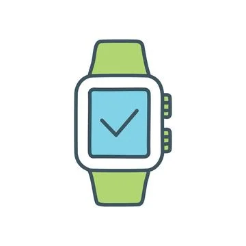 Smartwatch checkmark. Smartwatch with a green strap displaying a checkmark .. Stock Illustration