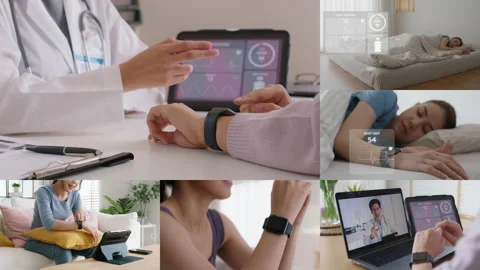 Smartwatch collect data on cloud computing hospital service solution. 動画素材 232449063