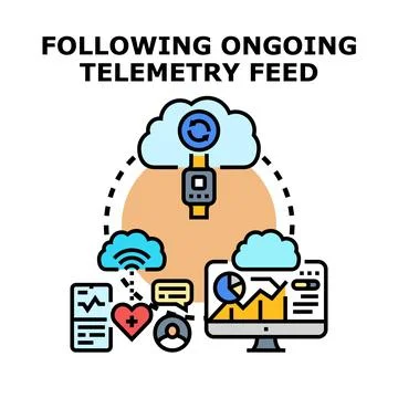 Smartwatch collecting ongoing telemetry data feed in cloud Illustrazione stock