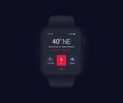 Smartwatch Compass app UI UX GUI concept, Map GPS app on screen navigation tech Stock Illustration