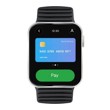 Smartwatch contactless mobile payment interface with digital credit card Stock Illustration