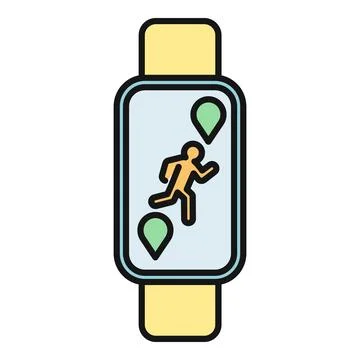 Smartwatch display tracking runner with gps location pins Stock Illustration