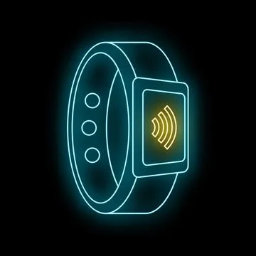 Smartwatch displaying nfc payment icon with neon glow Stock Illustration