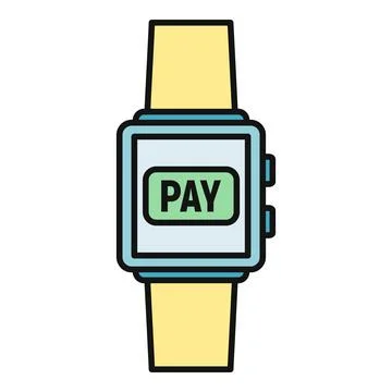 Smartwatch displaying pay button for contactless payment 库存插图