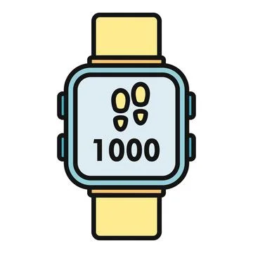 Smartwatch displaying pedometer steps data flat icon Stock Illustration