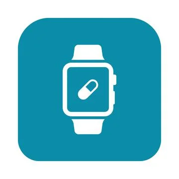 Smartwatch displaying pill icon for medication reminder and health tracking.. Stock Illustration