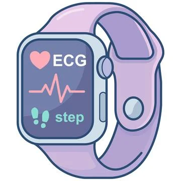 Smartwatch with ECG and step counter fitness tracker flat icon. Stock Illustration