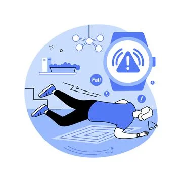 Smartwatch fall detection isolated cartoon vector illustrations. Stock Illustration