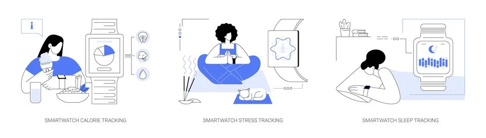Smartwatch features abstract concept vector illustrations. Stock Illustration