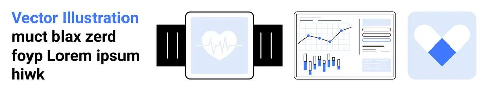 Smartwatch with heart icon, data analysis chart showing trends, and a health  Stock Illustration