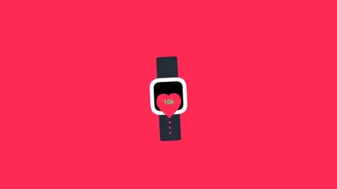 Smartwatch heart rate tracking animation on red background Stock Footage 346712648