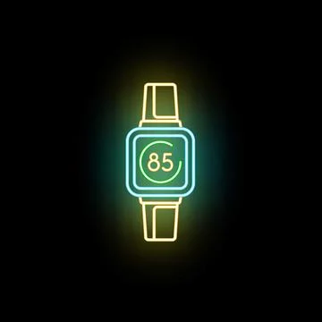 Smartwatch icon glowing neon light technology concept Stock Illustration