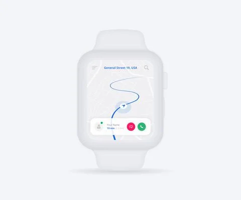 Smartwatch Map GPS navigation app ux ui concept, Watch map application vector Stock Illustration