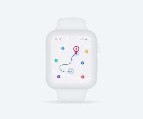 Smartwatch Map GPS navigation app ux ui concept, Watch map application vector Stock Illustration
