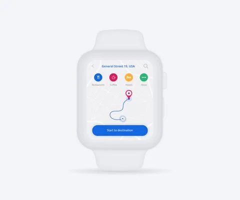 Smartwatch Map GPS navigation app ux ui concept, Watch map application vector Stock Illustration