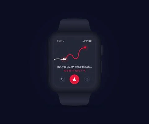 Smartwatch Map GPS navigation app ux ui concept, Watch map application vector Illustrazione stock