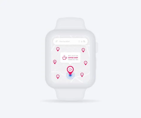 Smartwatch Map GPS navigation app ux ui concept, Watch map application vector Illustrazione stock