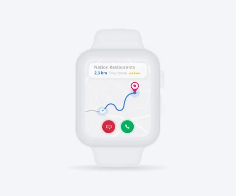 Smartwatch Map GPS navigation app ux ui concept, Watch map application vector Stock Illustration