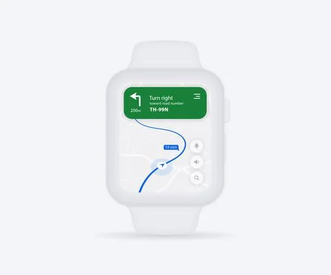Smartwatch Map GPS navigation app ux ui concept, Watch map application vector Stock Illustration