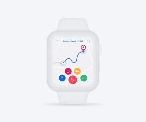 Smartwatch Map GPS navigation app ux ui concept, Watch map application vector Stock Illustration