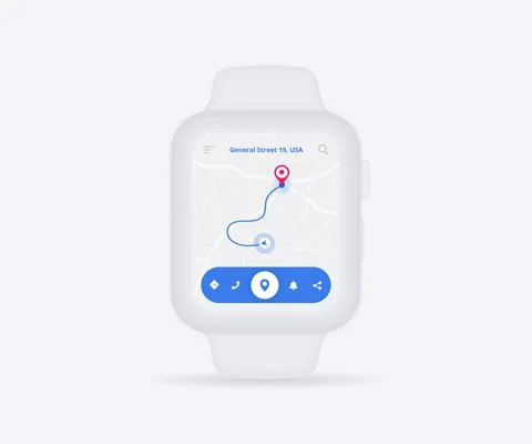 Smartwatch Map GPS navigation app ux ui concept, Watch map application vector Stock Illustration