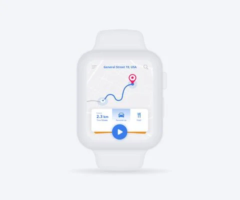 Smartwatch Map GPS navigation app ux ui concept, Watch map application vector Stock Illustration