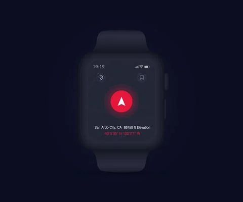 Smartwatch Map GPS navigation app ux ui concept, Watch map application vector Stock Illustration