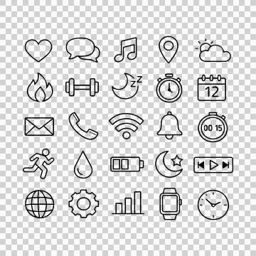 Smartwatch Menu Outline Icon Set Design Stock Illustration